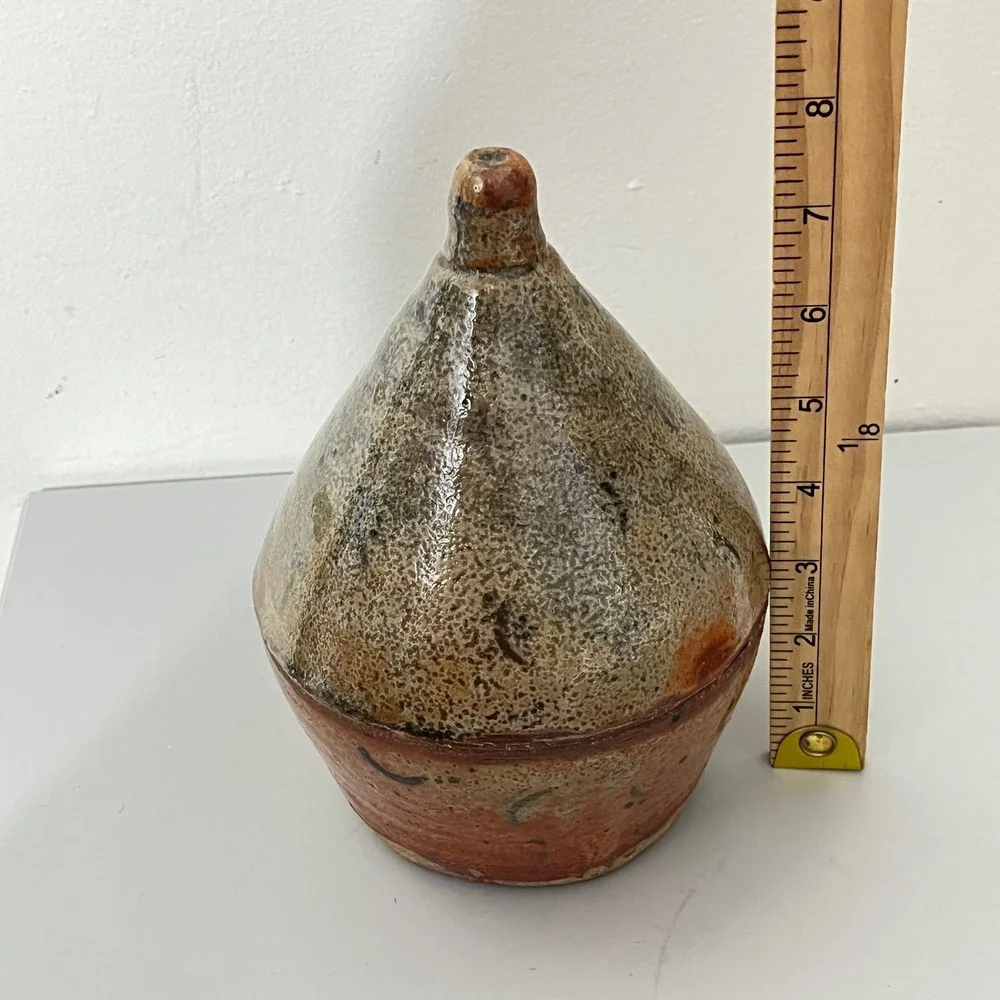 Vintage Studio Pottery Lidded Jar  Brown Green Salt Glaze Conical Vessel
